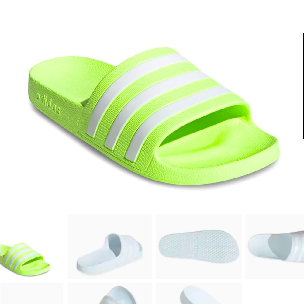 Women’s Adidas Adilette Aqua Slides Lime Green Yellow Size 8 Brand New In Box!